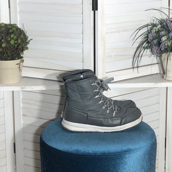Weatherproof Snow Boots Gray Faux Fur Lining Lace Up W 9 - Picture 6 of 11